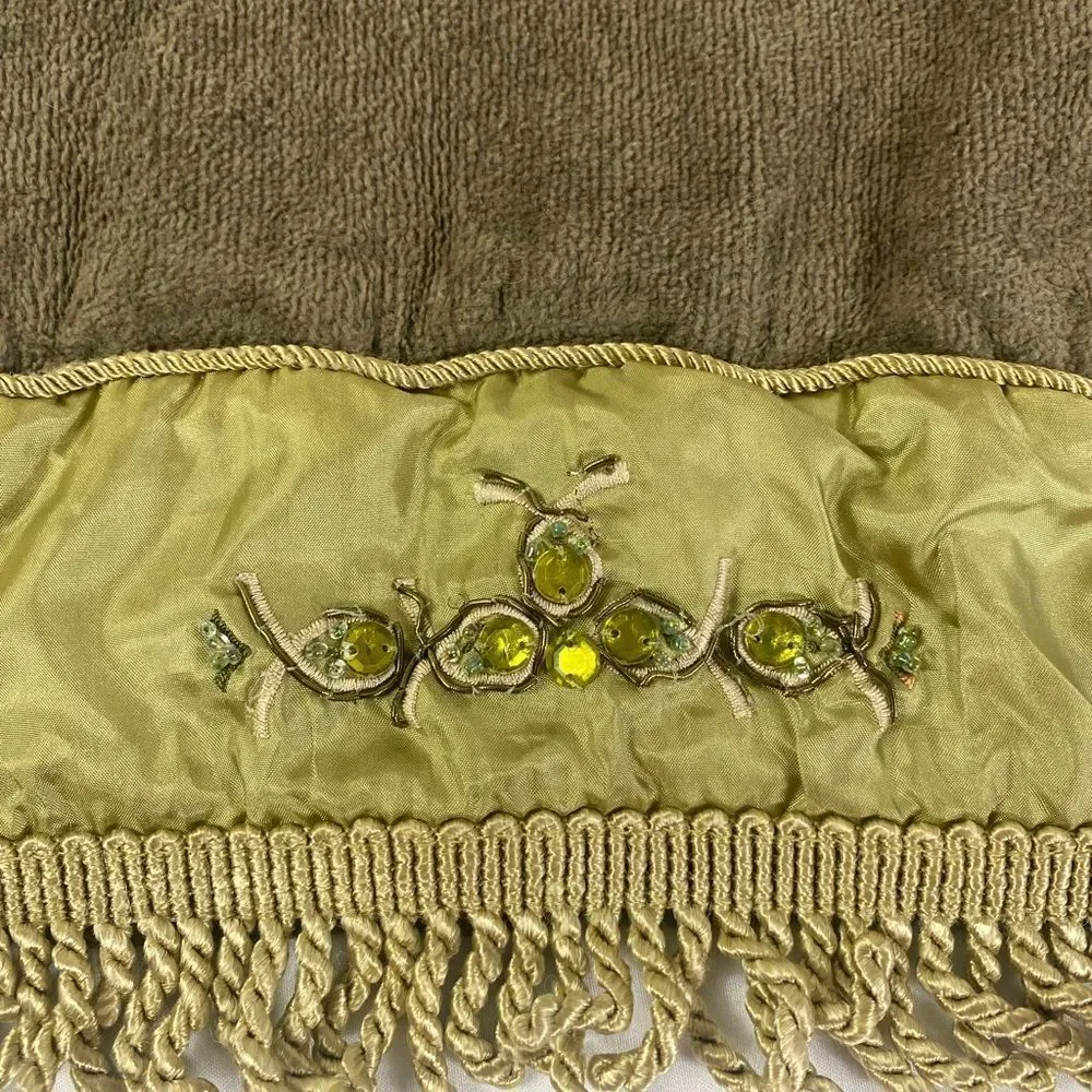 Embellished Brown & Olive Decorative Hand Towels - Luxury Accent Pair Jeweled